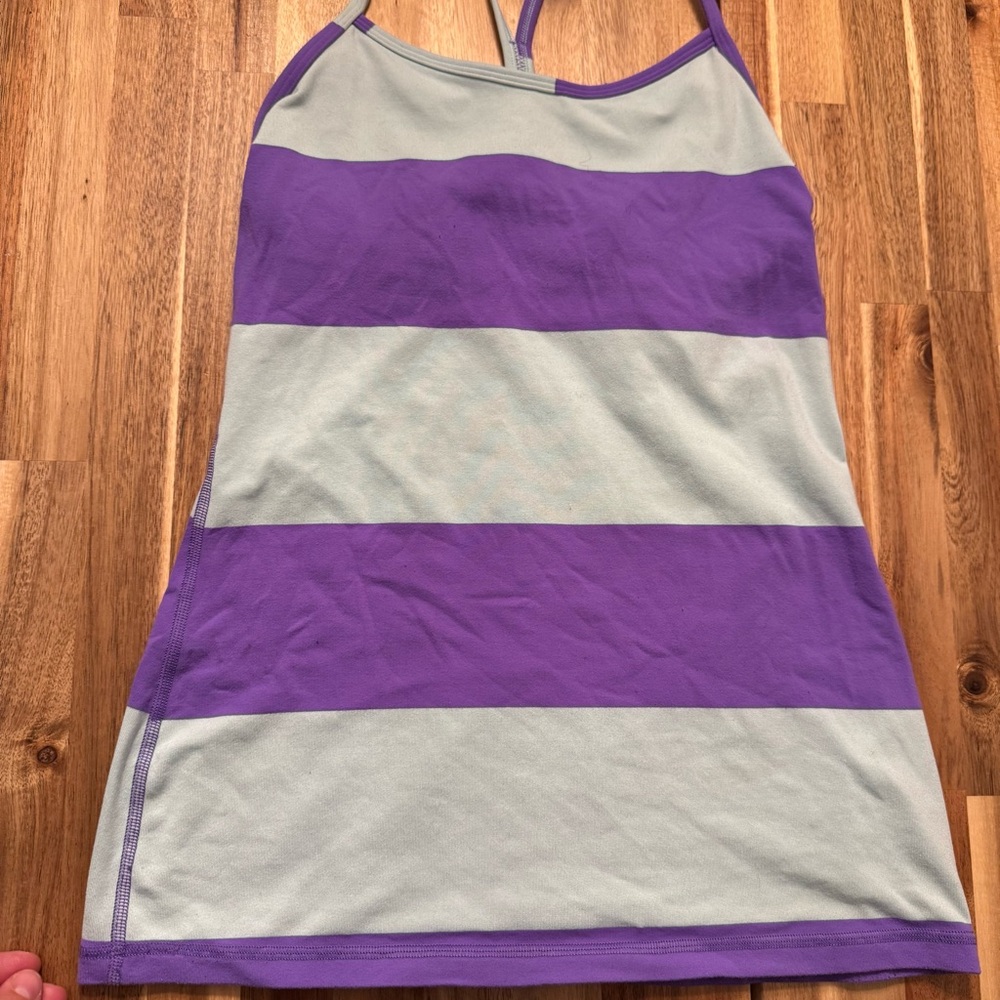 Lululemon Power Y Tank Top Purple Blue Striped Shelf Bra‎ Racerback Size 6